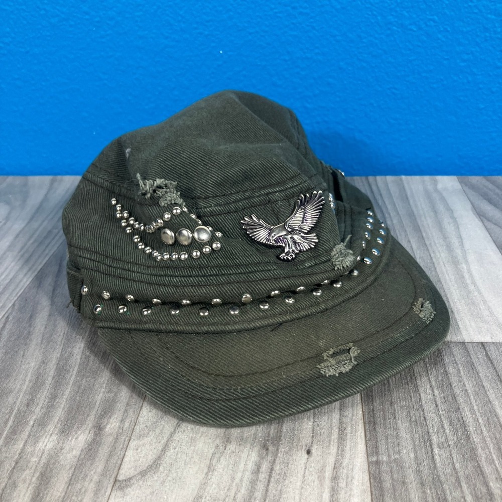 Headers‎ Men's Large Distressed Olive Green Cadet Military Hat Eagle Studs